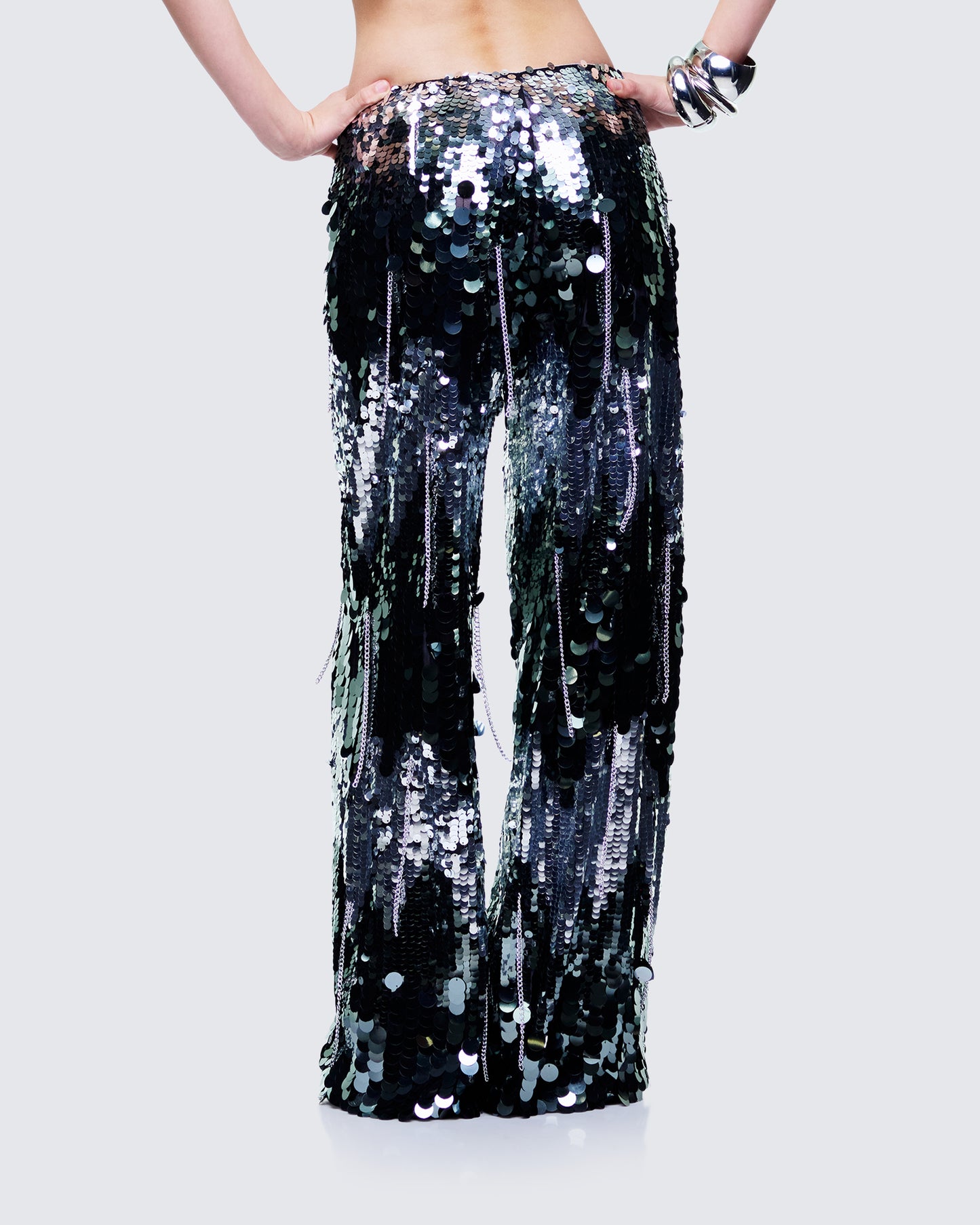 Women's silver pants close-up detail – FINESSE