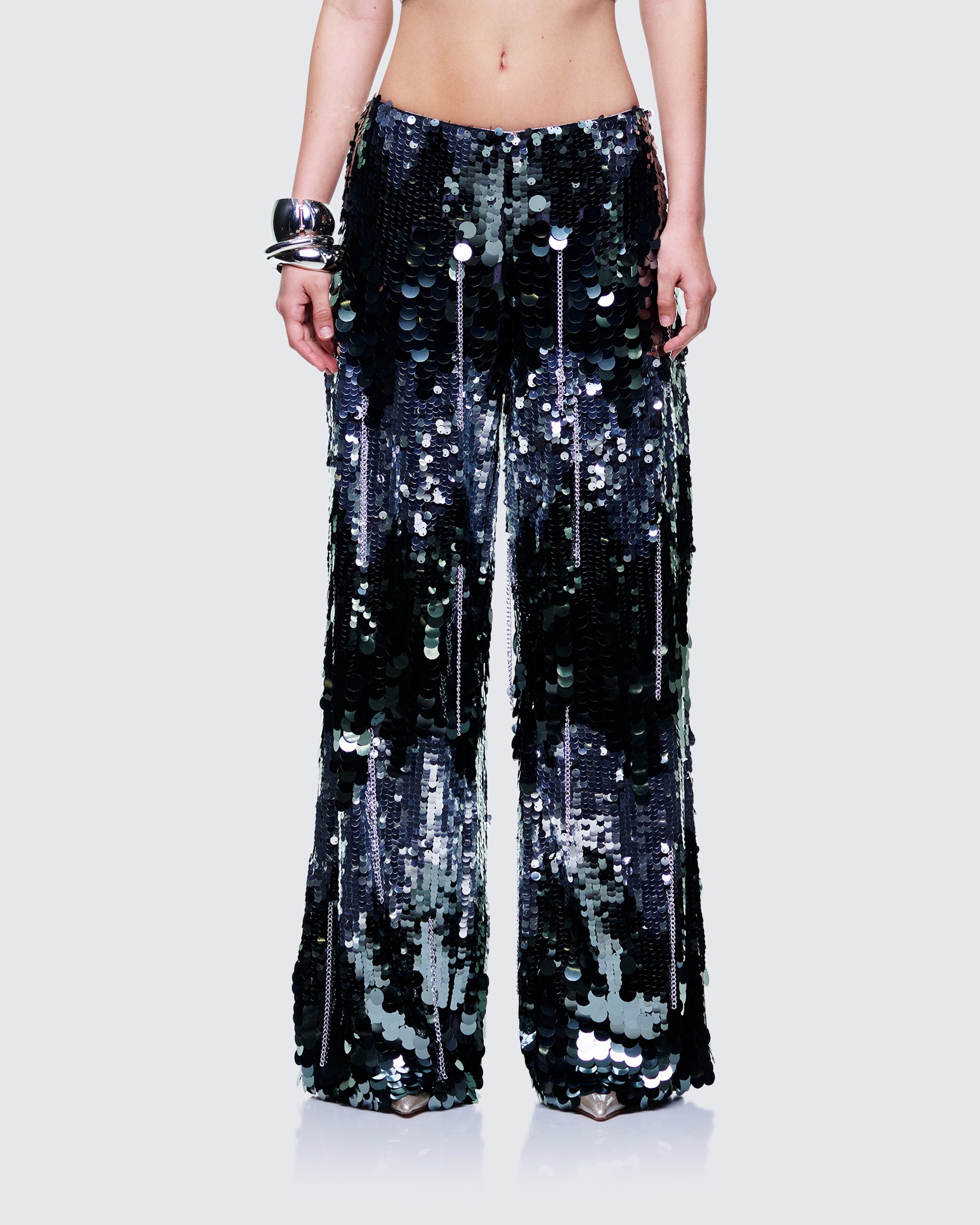 Women's silver pants front view – FINESSE