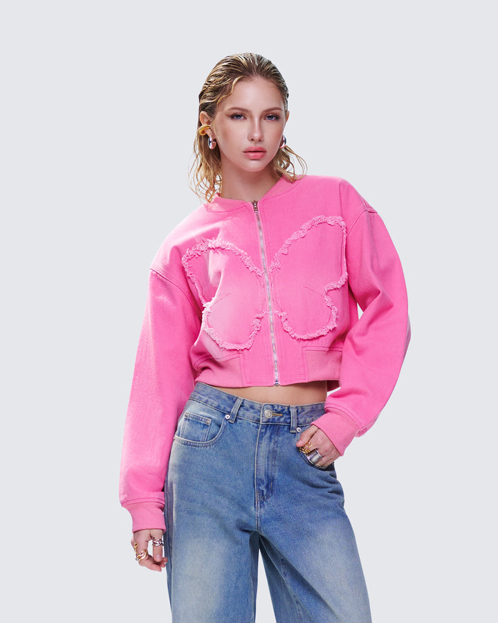 Women's pink cotton jacket close-up detail – FINESSE