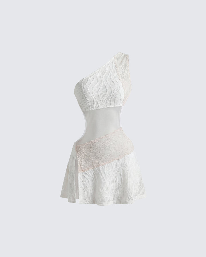 Whimsy Ivory Mesh & Lace Open Back Dress