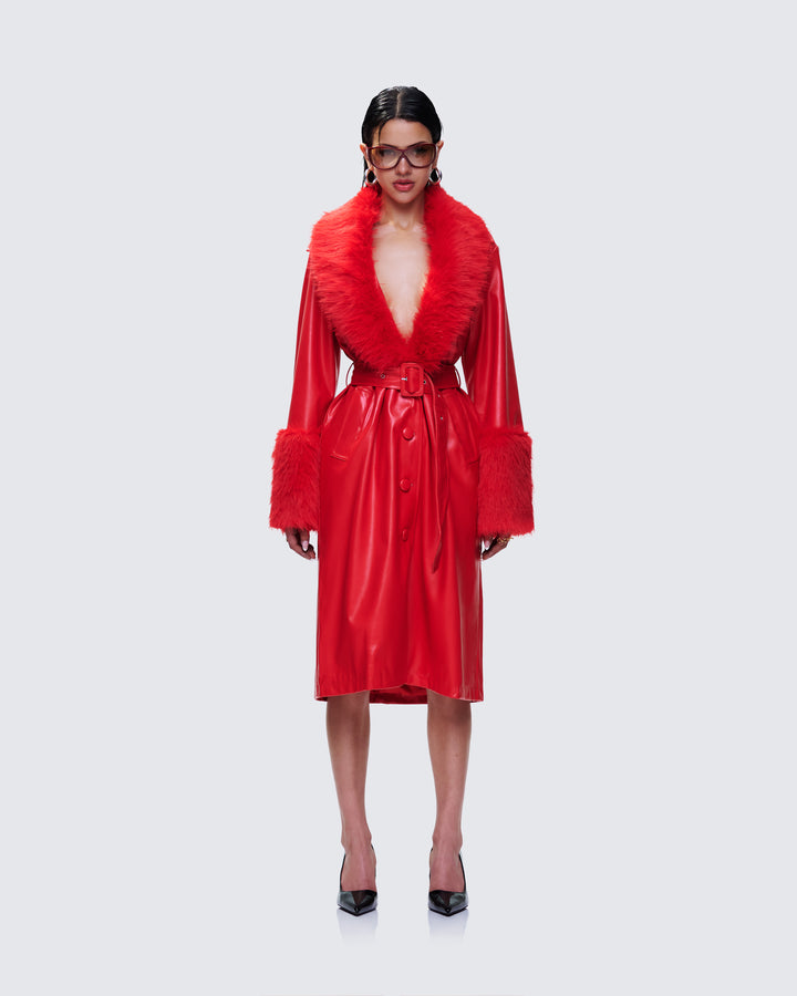 Women's red coat close-up detail – FINESSE