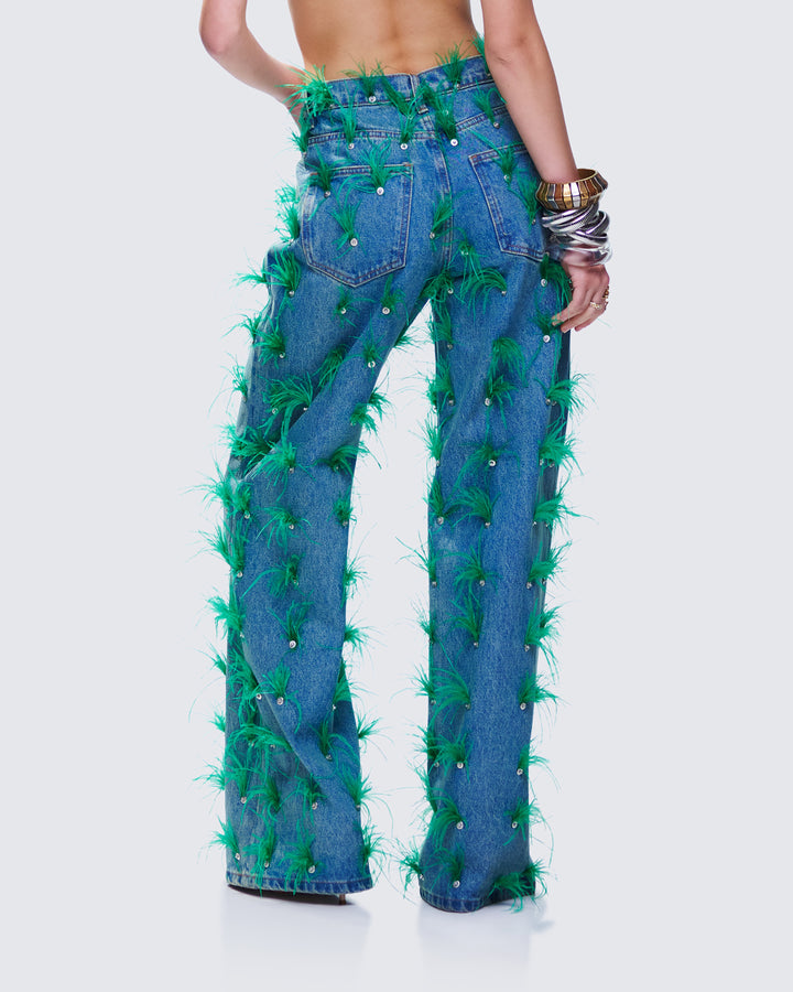 Women's blue cotton pants close-up detail – FINESSE