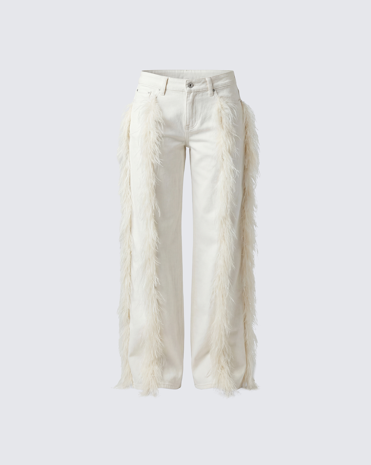 Flint Ivory Straight leg Jeans With Fur Trim