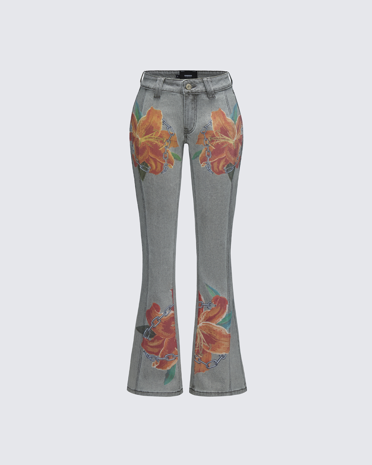 Jojo Grey Denim Flower Painted Jeans