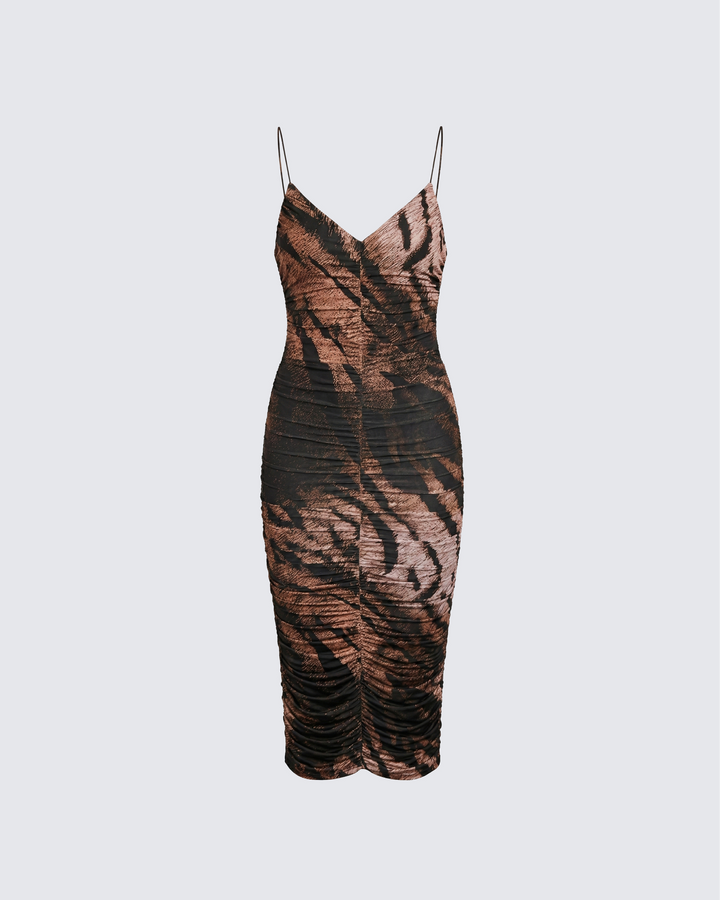 Nix Brown Printed Midi Dress