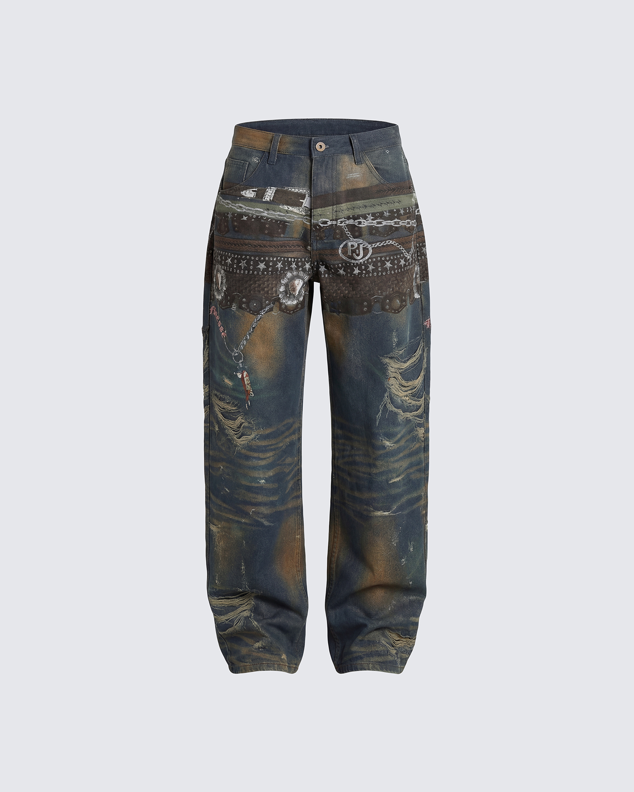 Octavia Multi Printed Denim Wide Leg Jean