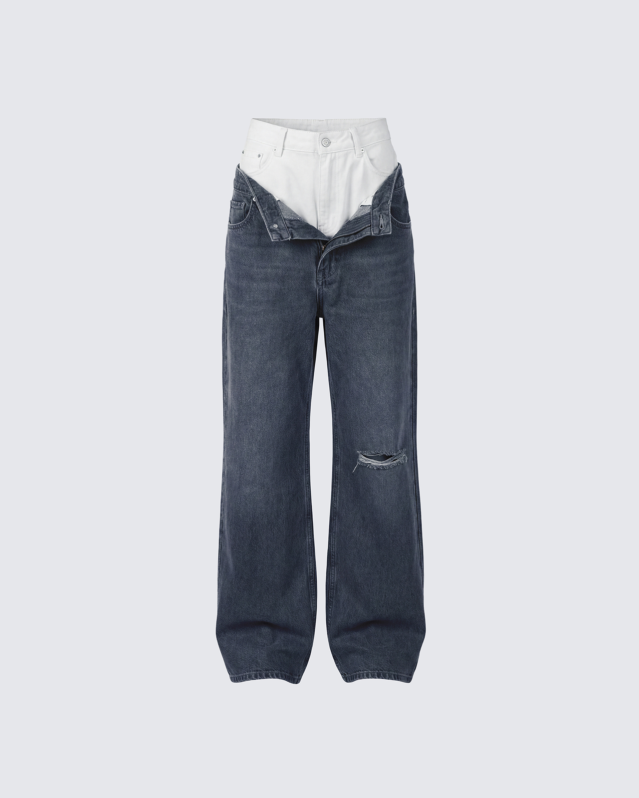 Saxony Grey Double Layer Baggy Jeans