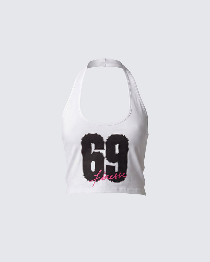 Shiloh White Graphic Halter Tank