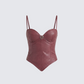 Sway Burgundy Leather Look Gold Trim Corset Top